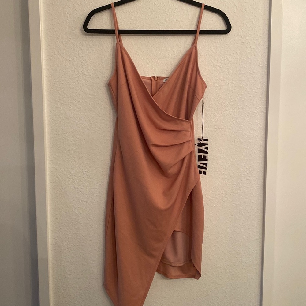 Hyfve Pink Fitted Wrap Dress with Ruching
